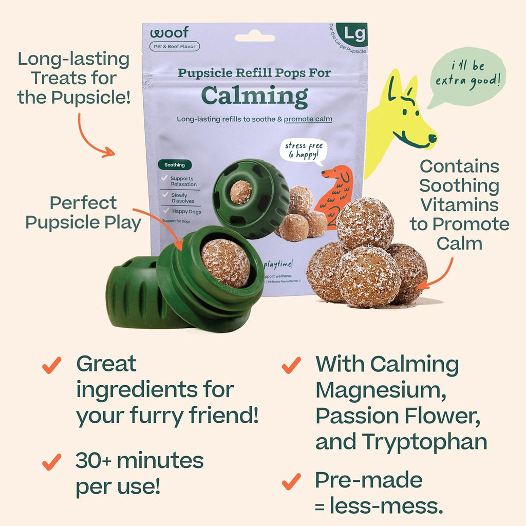 Pupsicle Calming Starter Kit - Pupsicle and Calming Pops Bundle - Long-Lasting Interactive Dog Toy - 10 Refills with Thiamine, Tryptophan, Passion Flower for Medium and Large Dogs 25-75 Lbs