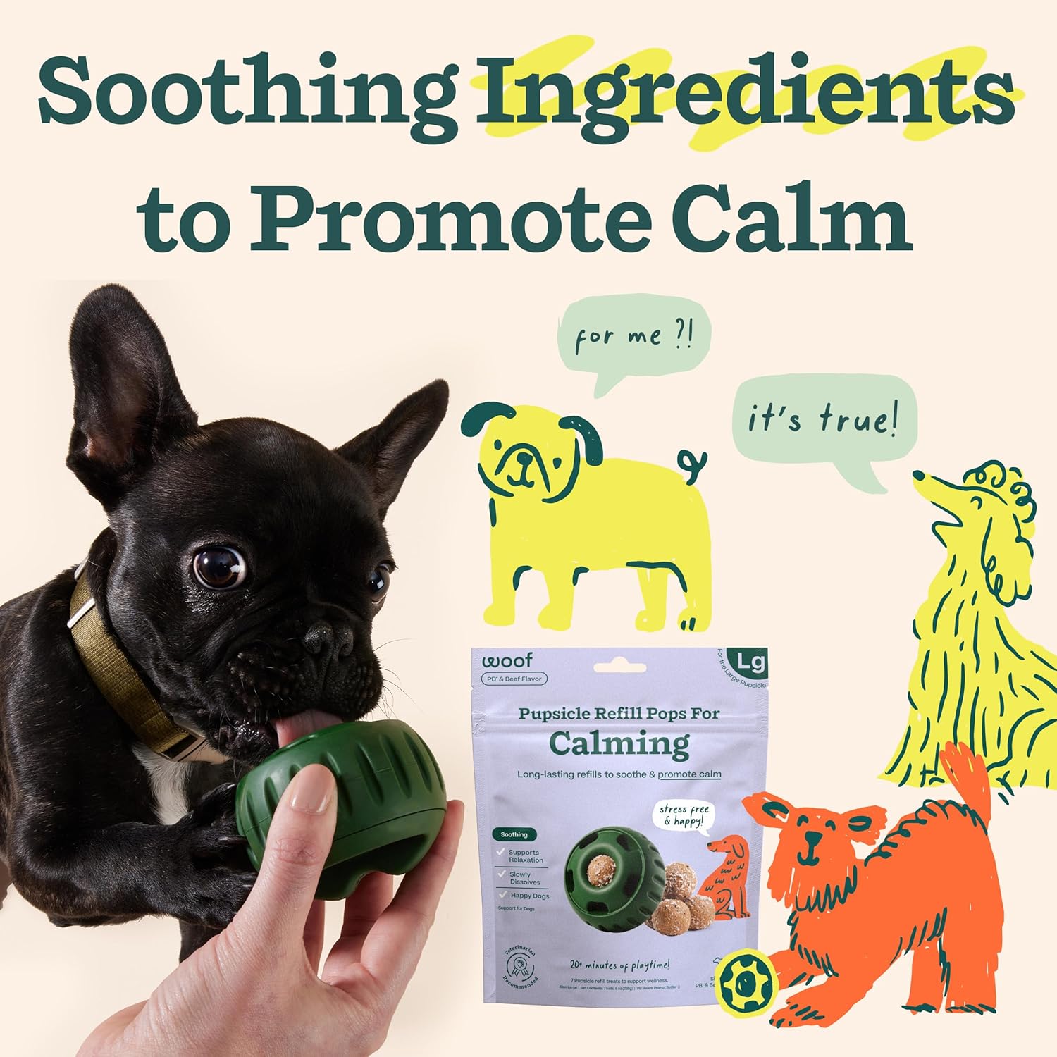 Pupsicle Calming Starter Kit - Pupsicle and Calming Pops Bundle - Long-Lasting Interactive Dog Toy - 10 Refills with Thiamine, Tryptophan, Passion Flower for Medium and Large Dogs 25-75 Lbs